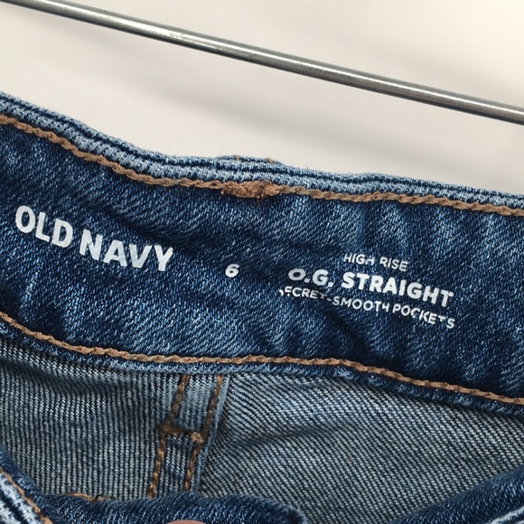 Old Navy High Rise OG Straight Distressed Raw Hem Jeans Smooth Pockets 6 - Picture 3 of 11